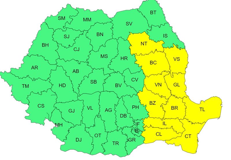 cod galben ploi, vant puternic, atentionare meteo 
