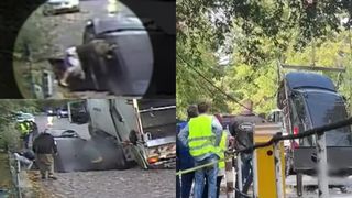 VIDEO Momentul terifiant în care asfaltul se surpă chiar sub picioarele unui copil de 5 ani și a mamei sale! Un angajat la salubritate i-a scos din crater