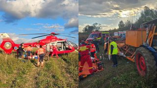 VIDEO Un bărbat din Timiș, la un pas de moarte după ce a rămas prins &icirc;ntr-un utilaj agricol. A ajuns direct pe masa de operație