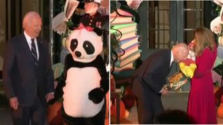 VIDEO Halloween la Casa Albă! Jill Biden s-a costumat în urs panda, Joe Biden, filmat când mușca un copil