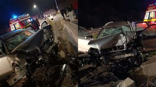 VIDEO Accident grav la Suceava! O mașină &icirc;n care se aflau și 4 copii s-a izbit de un cap de pod