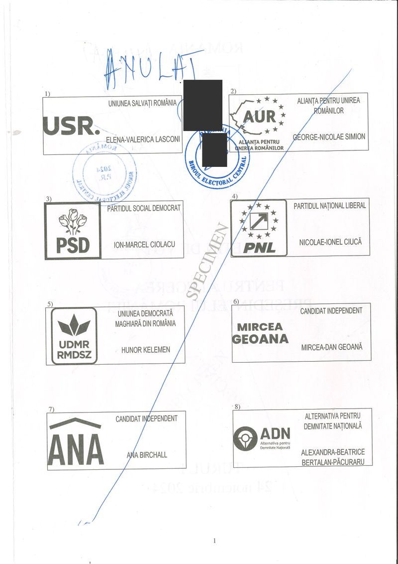 Buletinul de vot la alegerile prezidențiale din 24 noiembrie 2024