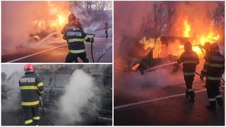 VIDEO Un microbuz plin de muncitori, făcut scrum la Iași!