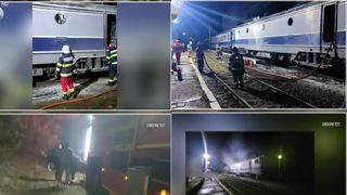 VIDEO Locomotivă în flăcări, călători evacuați