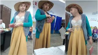 VIDEO "Nu mi-am făcut unghiile". Un bărbat îmbrăcat în haine de femeie a votat la Botoșani. Ce mesaj a vrut să transmită