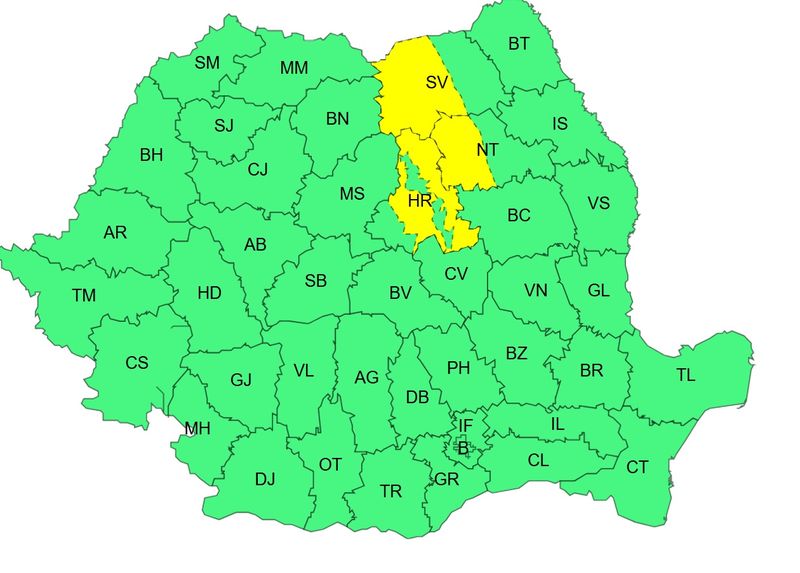 cod galben zapada, vant puternic, ploi 