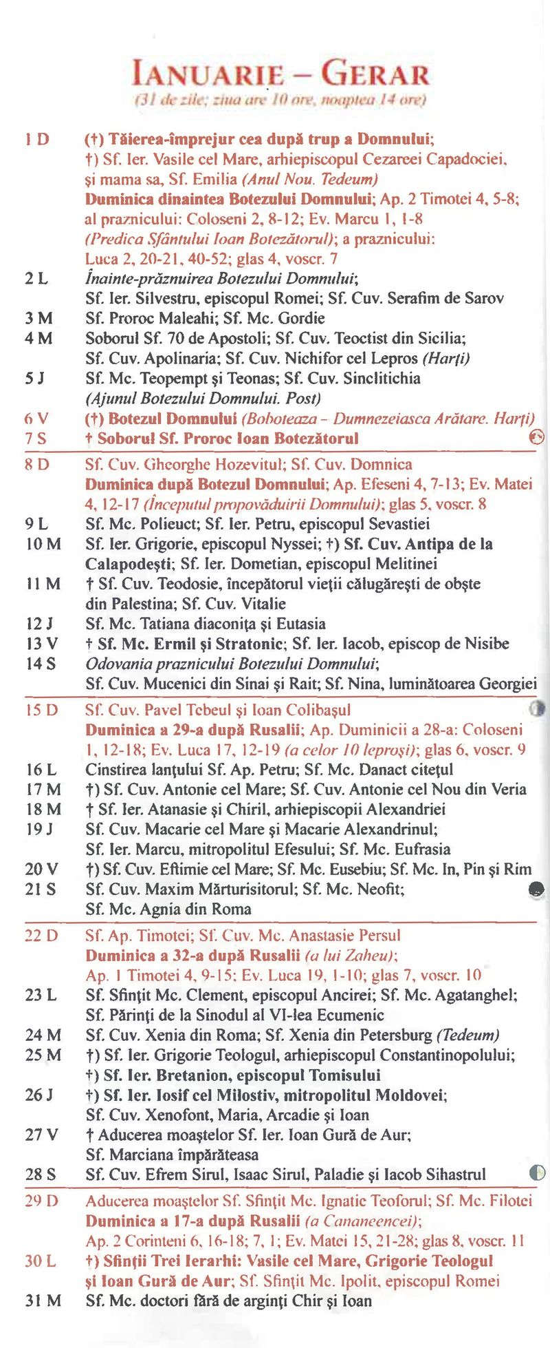 Calendar ortodox ianuarie 2025