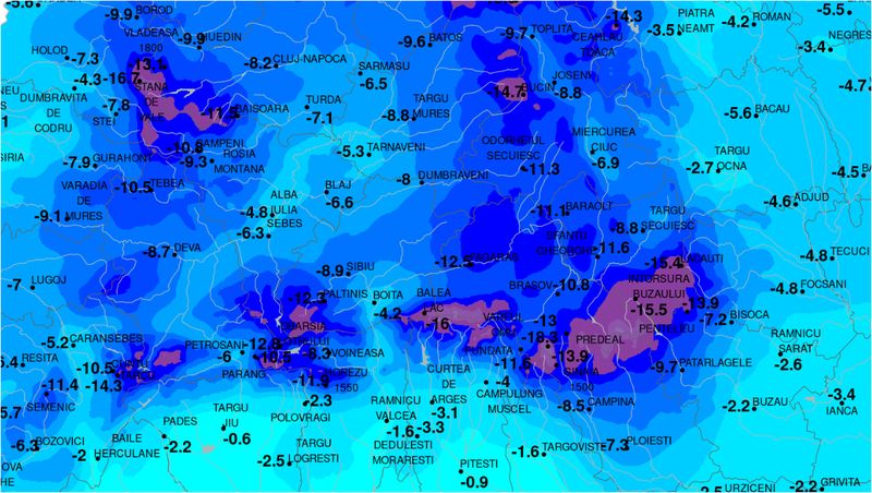 Minus 18,3 grade la Vârful Omu