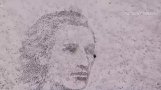 VIDEO Portretul lui Mihai Eminescu, realizat &icirc;n zăpadă