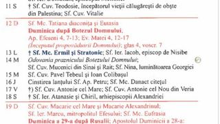 Calendar ortodox ianuarie 2025