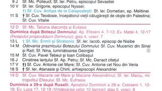Calendar ortodox ianuarie 2025