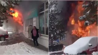 VIDEO Incendiu &icirc;n magazin, panică &icirc;n bloc