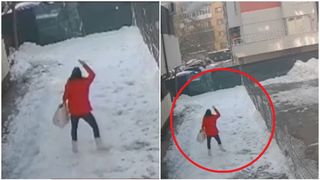 VIDEO Momentul șocant &icirc;n care femeia de 35 de ani din Chiajna e ucisă de gheața căzută de pe bloc