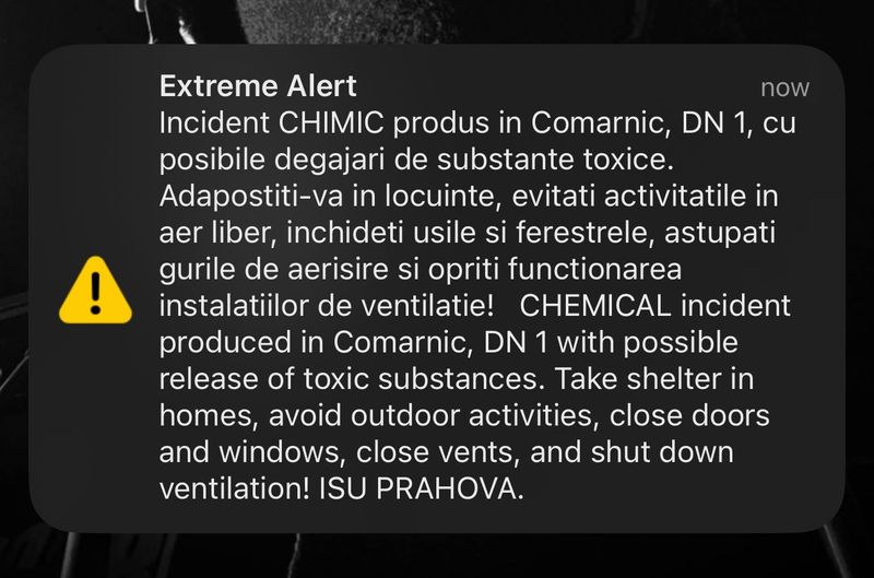 cisterna, DN 1, mesaj ro alert 
