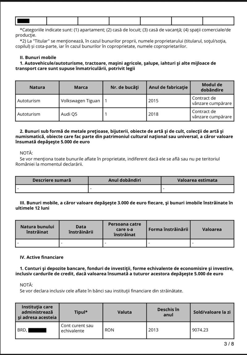 Declarație de avere a lui Daniel David