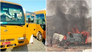 Autobuz plin cu copii, în flăcări după un accident. Cel puțin 5 morți și 13 răniți