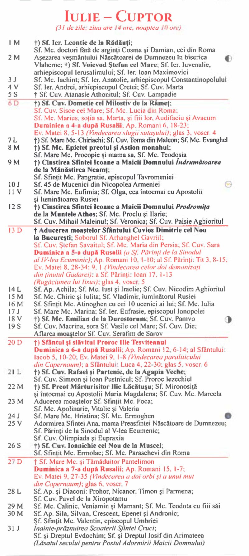 Calendar ortodox iulie 2025
