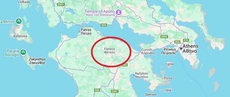 Localizarea incendiului din Peloponez, Grecia