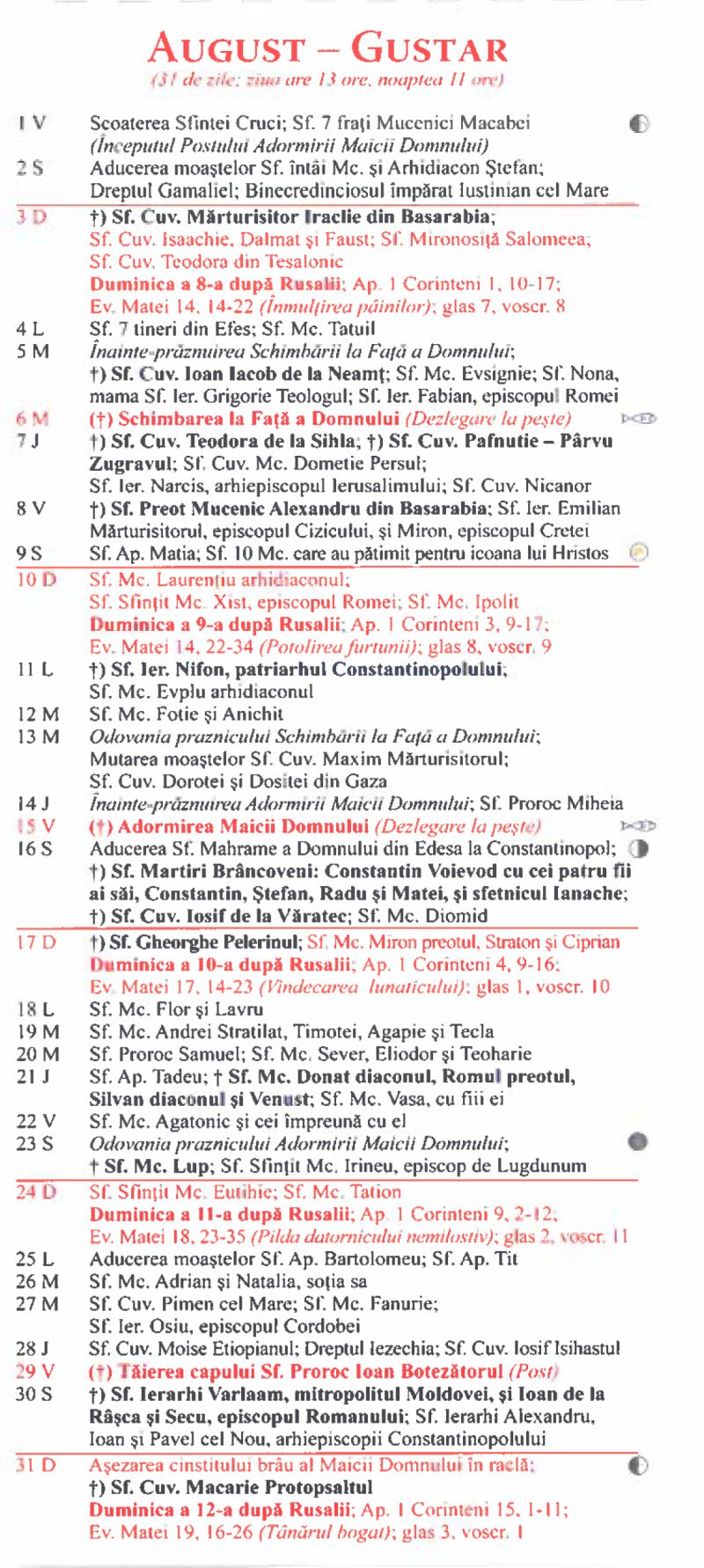 Calendar ortodox august 2025