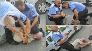 VIDEO Bătrân de 70 de ani, încătușat și imobilizat cu genunchiul pe cap. Bărbatul din Pașcani a ajuns la spital în urma intervenției. Edilul apără poliția locală: „Nu a fost abuzat nimeni”