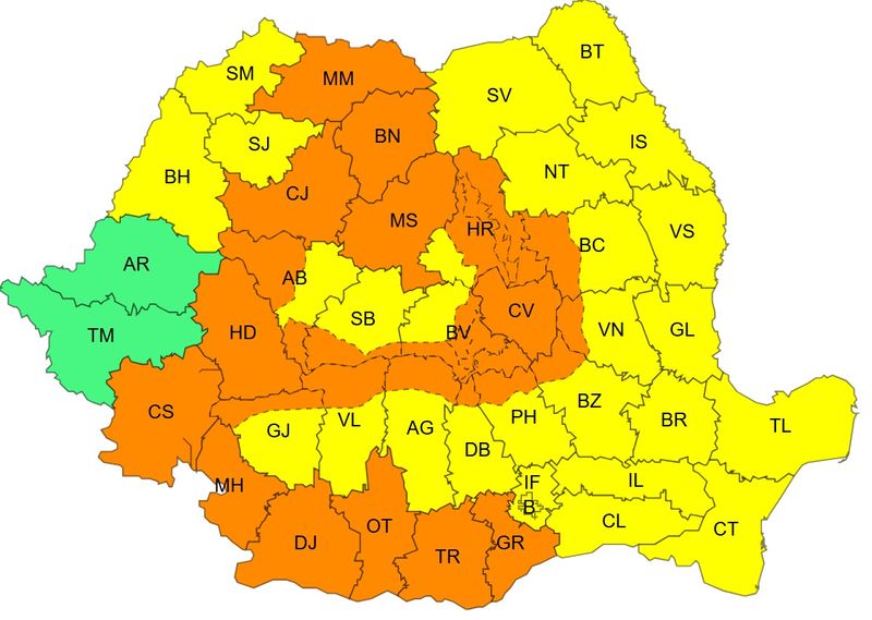 cod galben vijelii, cod portocaliu ploi, cod galben canicula 