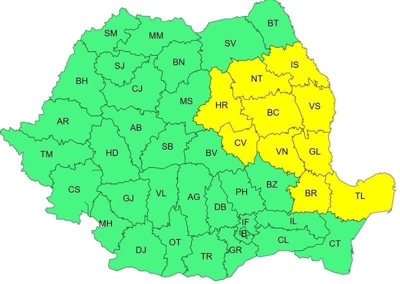 cod galben vijelii, cod portocaliu ploi, cod galben canicula 