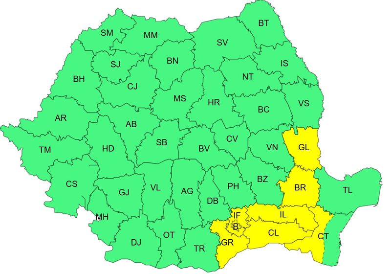 cod galben vijelii, cod portocaliu ploi, cod galben canicula 
