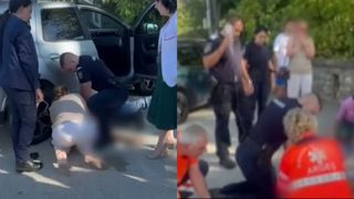 VIDEO Bărbat salvat de jandarmi, după ce a făcut infarct &icirc;n mașină. Soția &icirc;i era alături 