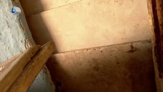 Casa dărăpănată în care se află tatăl și cei trei copii