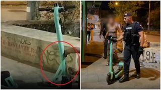 VIDEO Incident bizar în centrul Capitalei. Momentul în care o femeie taie frânele unei trotinete electrice. A fost surprinsă de jandarmi în timpul faptei