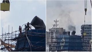 Explozie urmată de incendiu pe Șantierul Naval din Constanța! Puntea superioară a unei nave, cuprinsă de flăcări