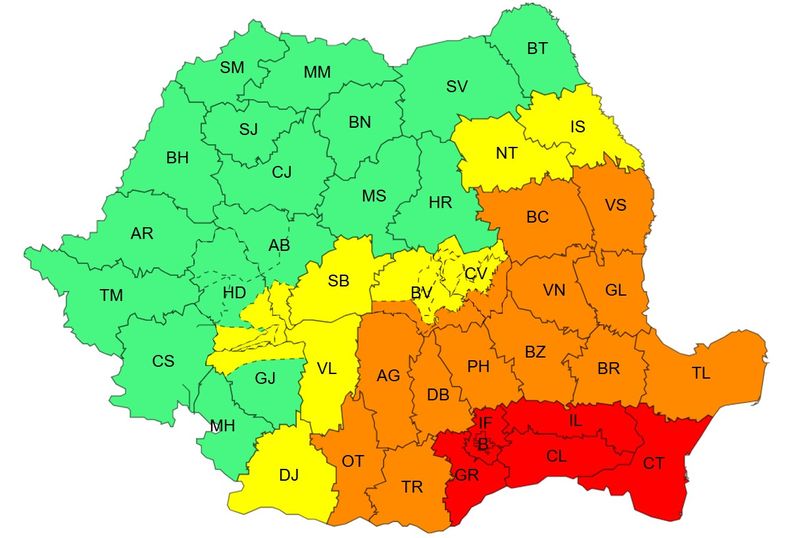 Cod roșu de ploi în județele Constanța, Călărași, Ialomița, Giurgiu, Ilfov și municipiul București