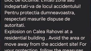 Explozie bloc Rahova azi, 17 octombrie 2025 - Mesaj RO-ALERT