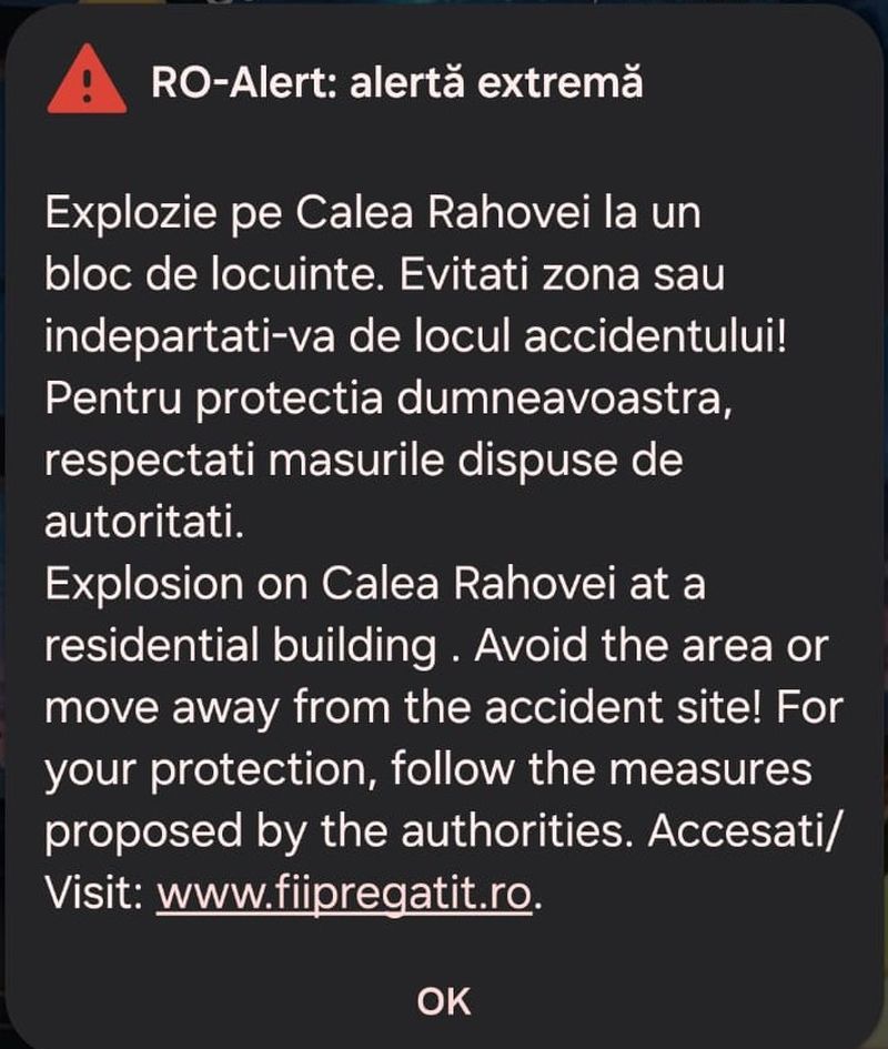 Explozie bloc Rahova azi, 17 octombrie 2025 - Mesaj RO-ALERT