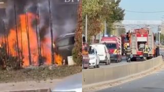 Incendiu puternic &icirc;n Pipera:  două mașini au ars, zeci de oameni evacuați