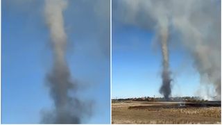 VIDEO Vârtej de fum în județul Timiș,  după un incendiu de vegetație