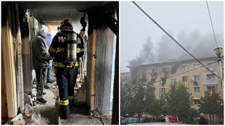 VIDEO Explozie urmată de incendiu într-un bloc din Olt. Planul Roșu a fost activat. 30 de persoane au fost evacuate, două au fost rănite