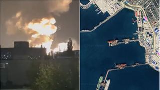 Atac masiv la Marea Neagră. Port rusesc cuprins de flăcări