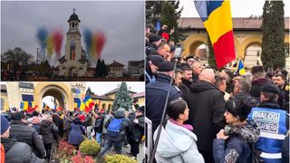 VIDEO Atmosferă tensionată la Alba Iulia. Îmbrânceli cu jandarmii, după ce suveraniștii au forțat intrarea în Catedrala Reîntregirii. Premierul Bolojan, huiduit