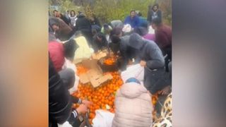 VIDEO Recoltă de portocale în... Mehedinți. Localnicii au cules fructele căzute pe șosea, după ce un TIR s-a răsturnat