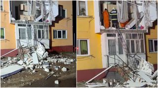 VIDEO Explozie puternică la un apartament din Bihor. Un balcon s-a prăbușit și o femeie a fost rănită în timpul incidentului