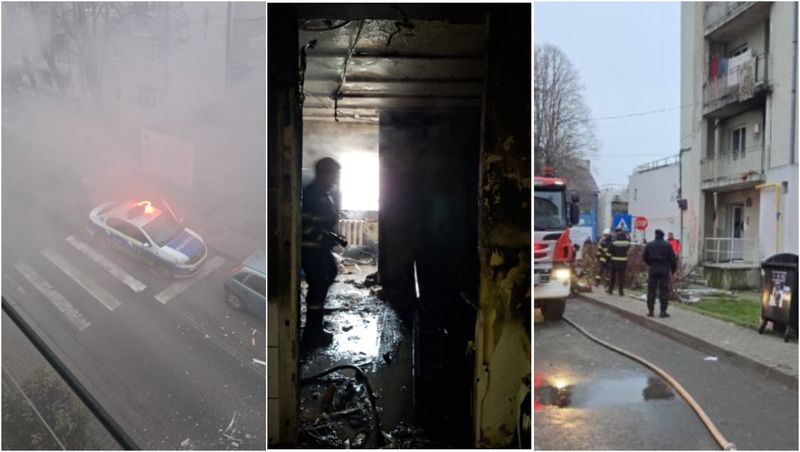Explozie urmată de incendiu într-un bloc din Focșani. 