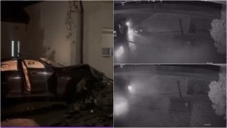 Clipe de groază de Crăciun! Un șofer a rupt un gard și a intrat cu mașina direct &icirc;ntr-o casă. O cameră de supraveghere a surprins momentul impactului