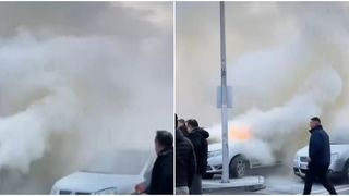 VIDEO Incendiu &icirc;ntr-o parcare din Pitești. Șoferii și martorii, panicați