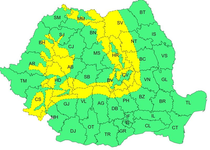 cod galben vijelii, ninsoare, vreme ianuarie 2026 