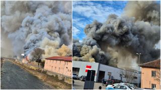 VIDEO UPDATE Incendiu de proporții la un supermarket din Reșița. Pompierii intervin de urgență