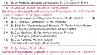 Calendar ortodox februarie 2026
