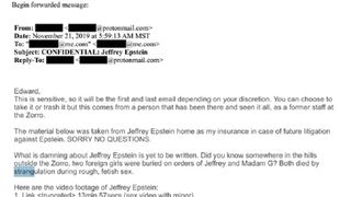 E-mailul, trimis către FBI de o persoană care pretinde că a lucrat pentru Epstein