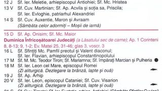 Calendar ortodox februarie 2026