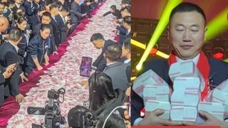 VIDEO Imagini virale: o companie din China &icirc;mparte 70% din profit către angajați. Munți de bani cash &icirc;n sala de festivități